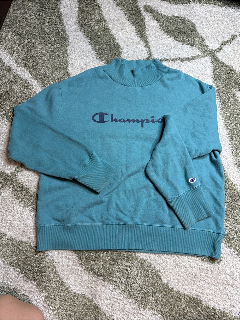 vintage style champion mock neck blue teal sweatshirt L / cozy athleisure
